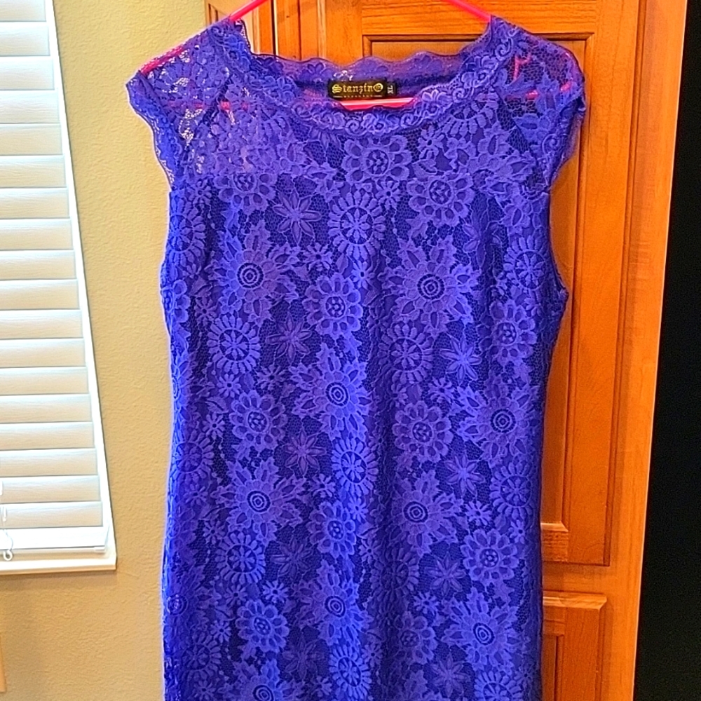 A fitted blue dress